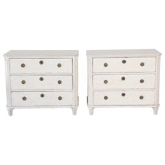 Pair of Antique Swedish Gustavian Style White Painted Chests