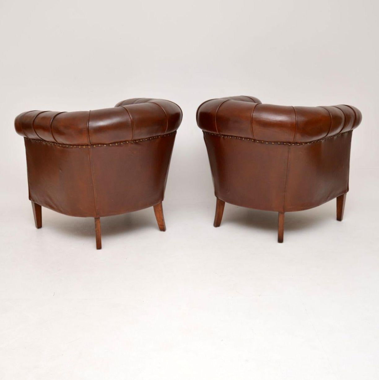 Pair of Antique Swedish Leather Armchairs 3