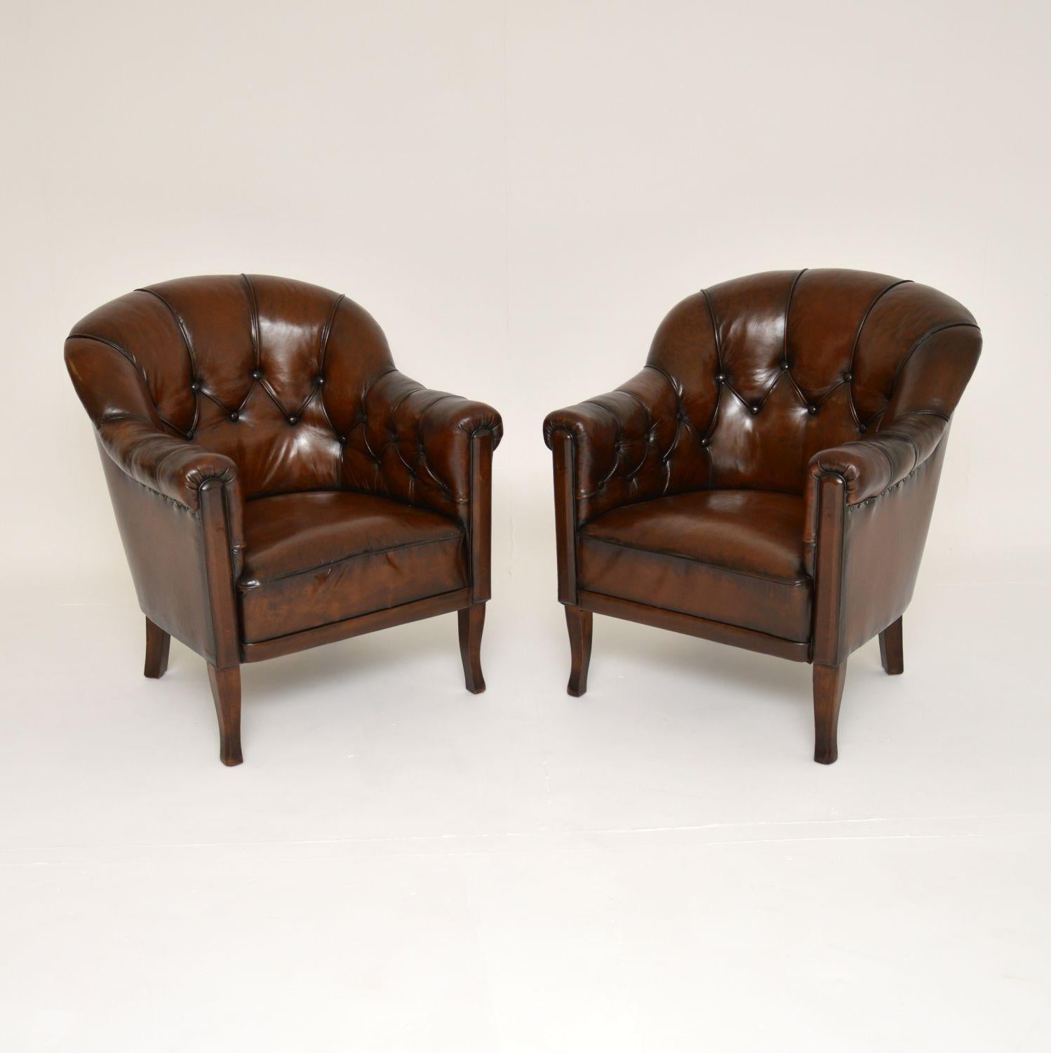 Pair of Antique Swedish Leather Armchairs 6