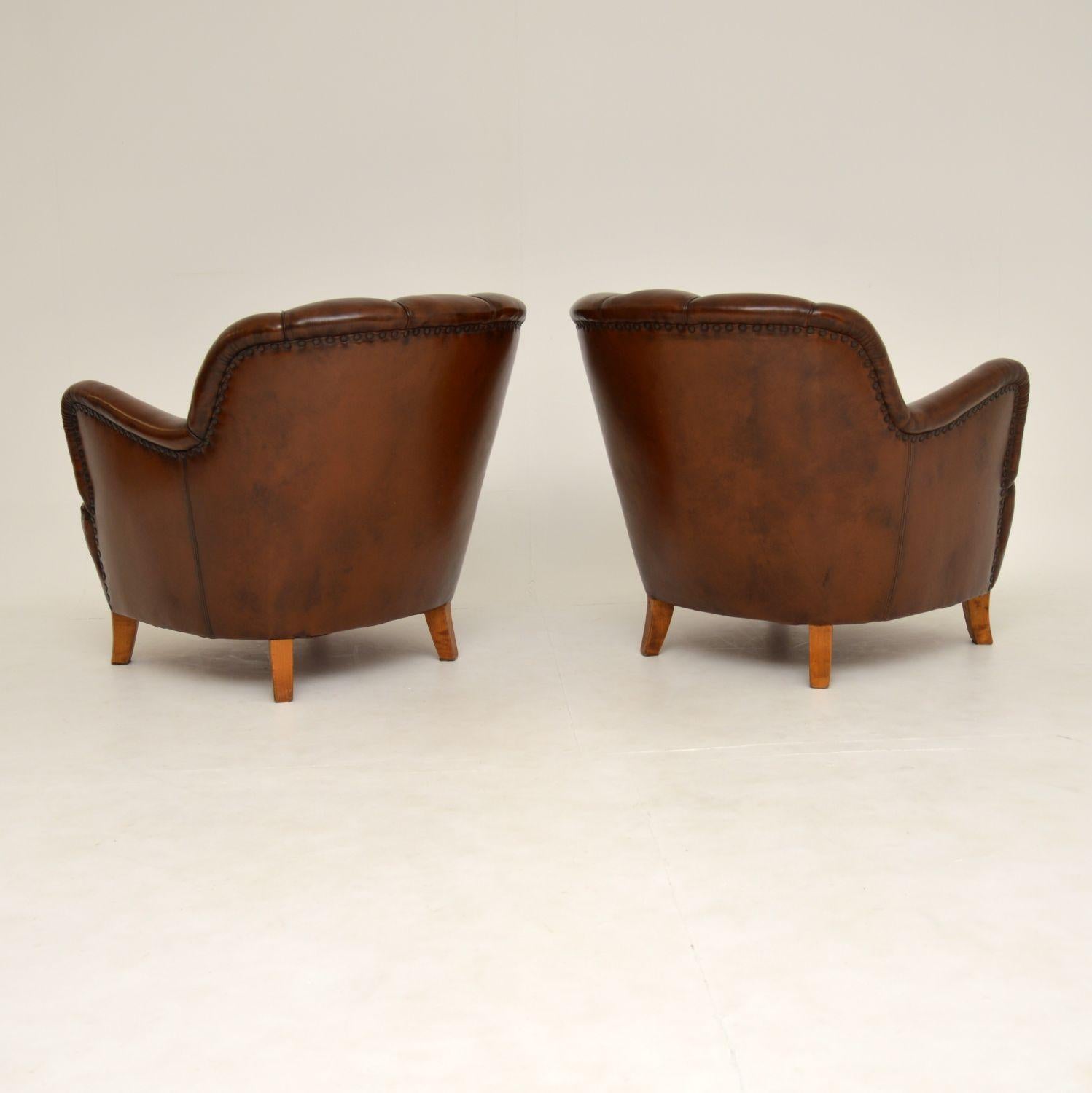 Pair of Antique Swedish Leather Armchairs 7