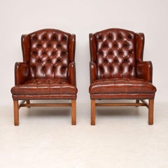 Pair of Antique Swedish Leather Armchairs
