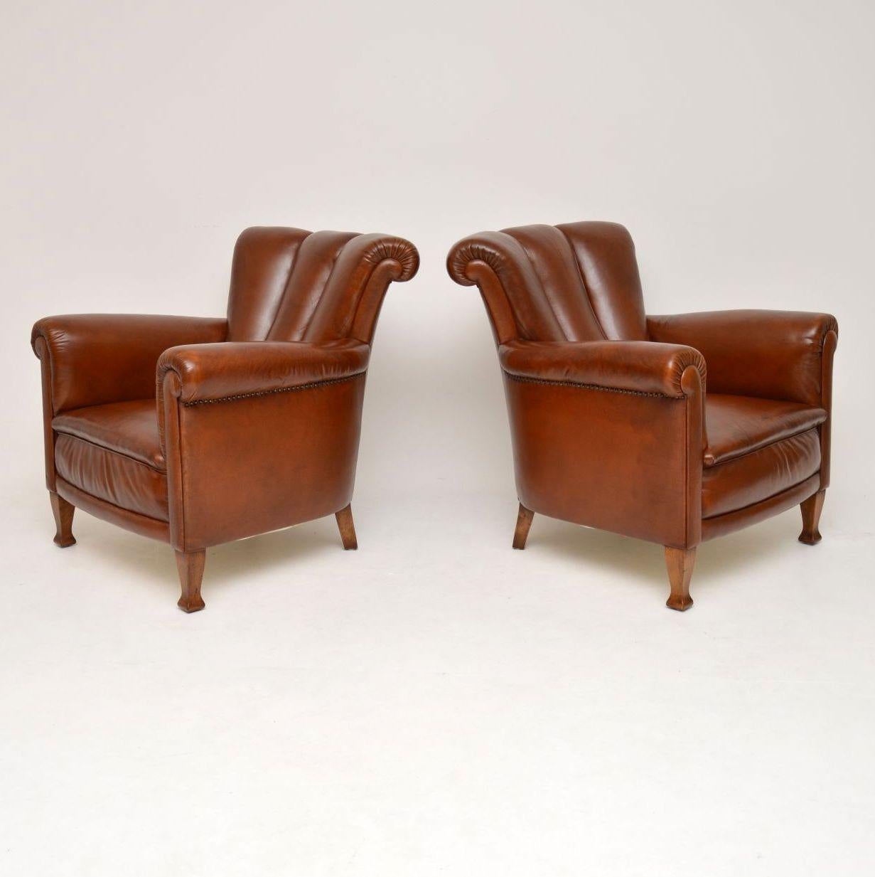 Edwardian Pair of Antique Swedish Leather Armchairs