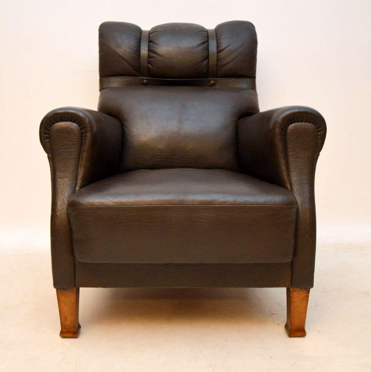 Late 19th Century Pair of Antique Swedish Leather Armchairs