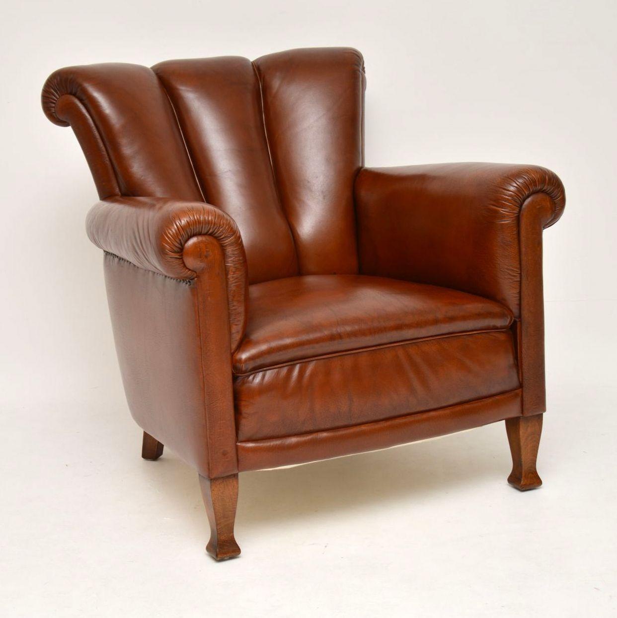 Early 20th Century Pair of Antique Swedish Leather Armchairs