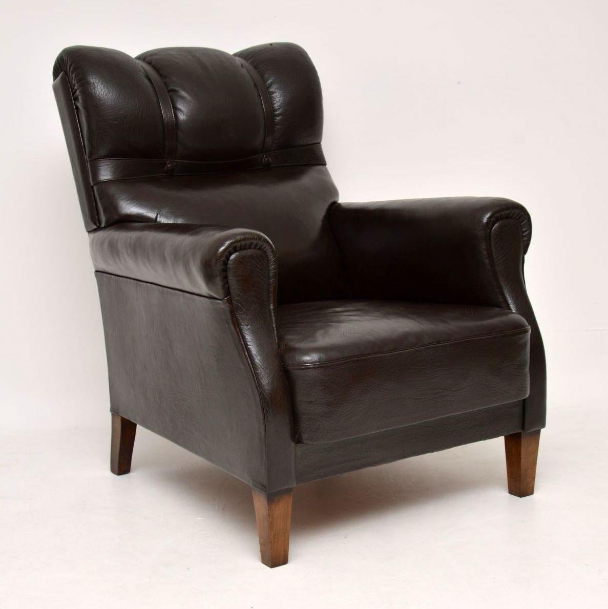Pair of Antique Swedish Leather Armchairs 1