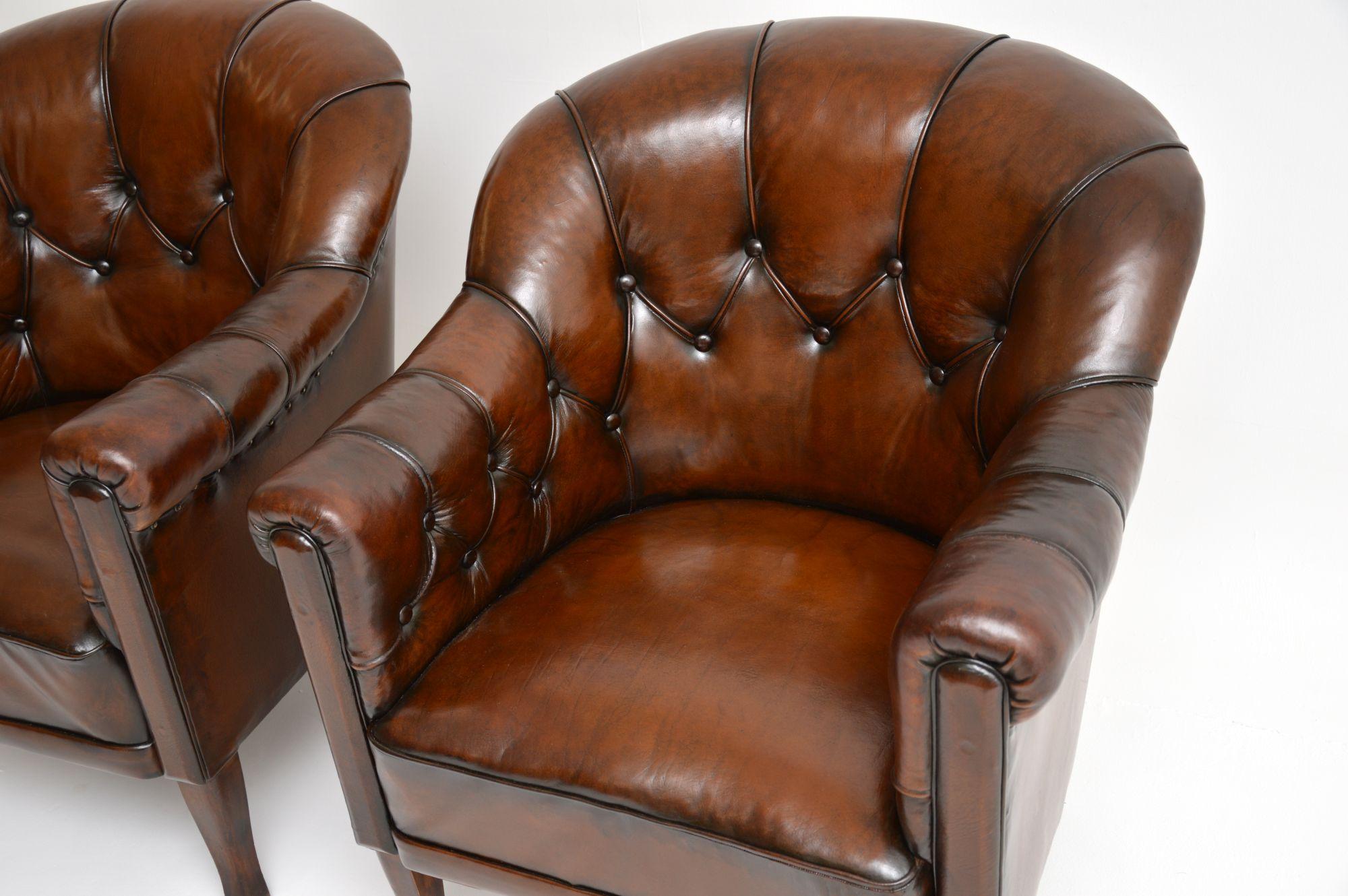 Pair of Antique Swedish Leather Armchairs 2