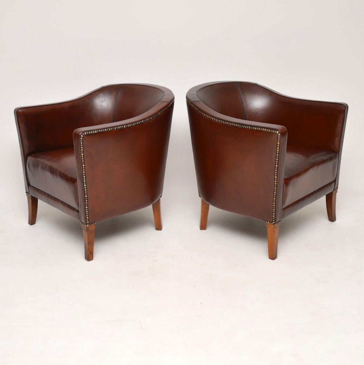 Pair of Antique Swedish Leather Armchairs 3