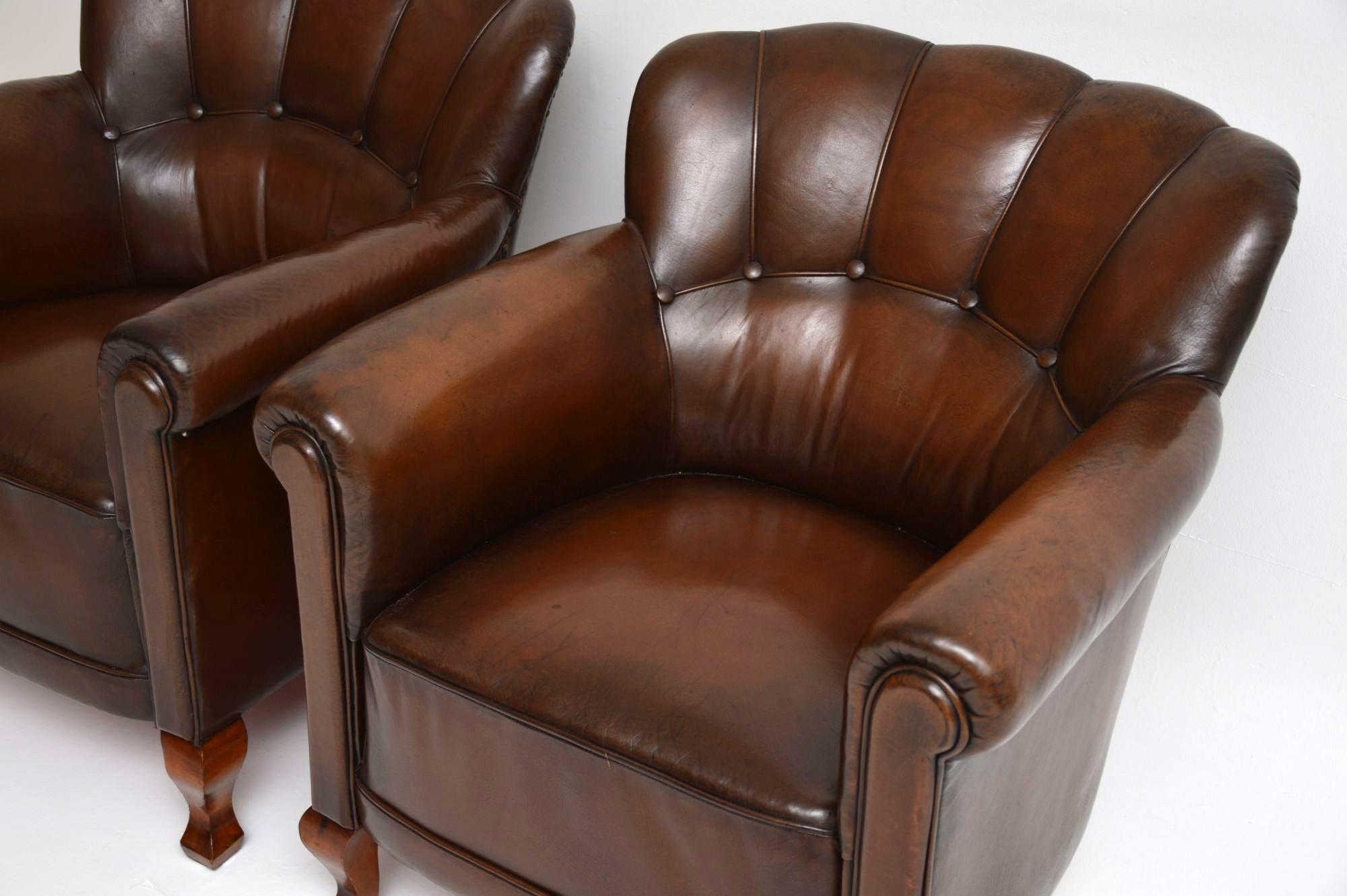 Pair of Antique Swedish Leather Armchairs 4
