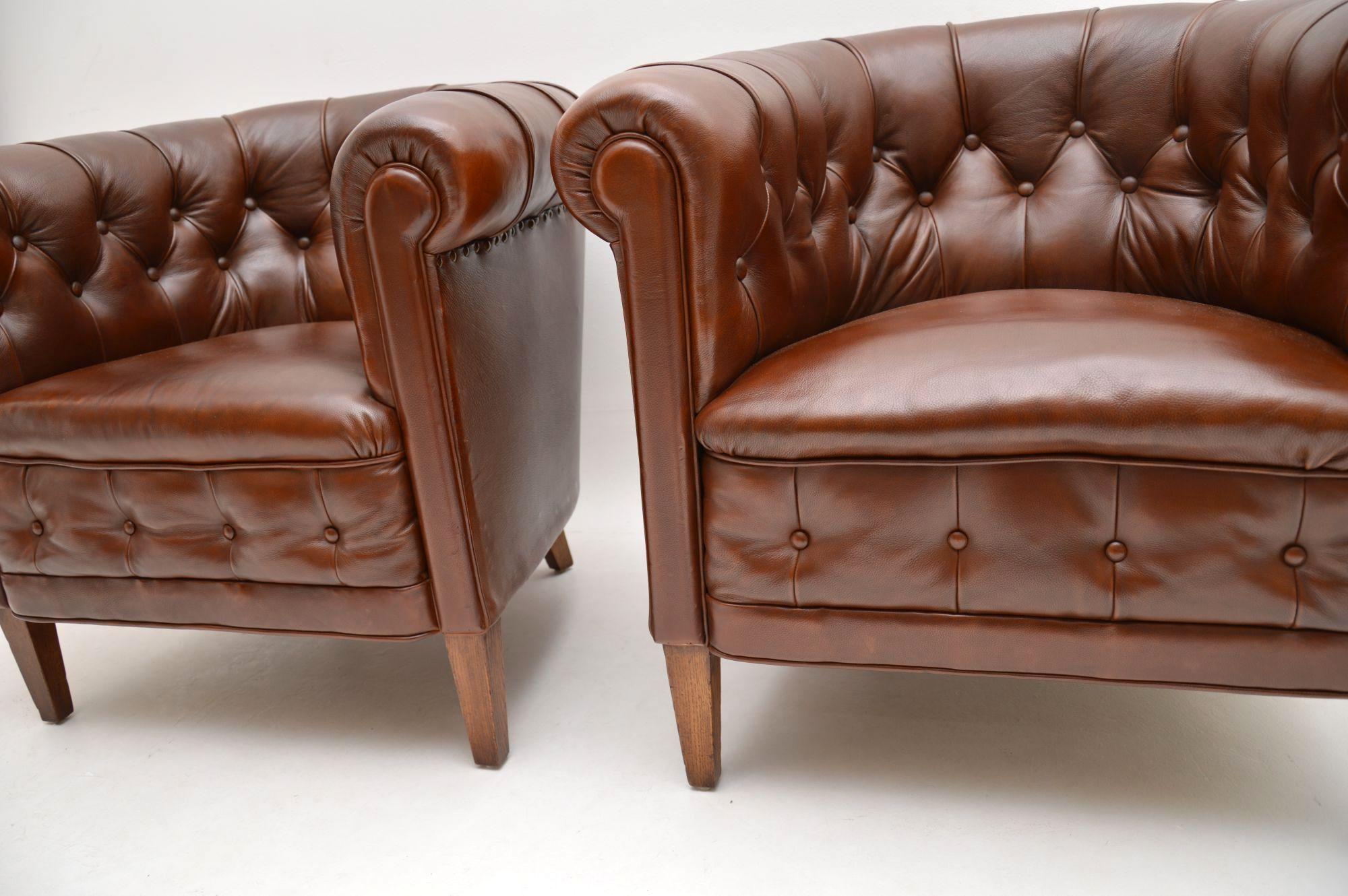 Pair of Antique Swedish Leather Armchairs 2