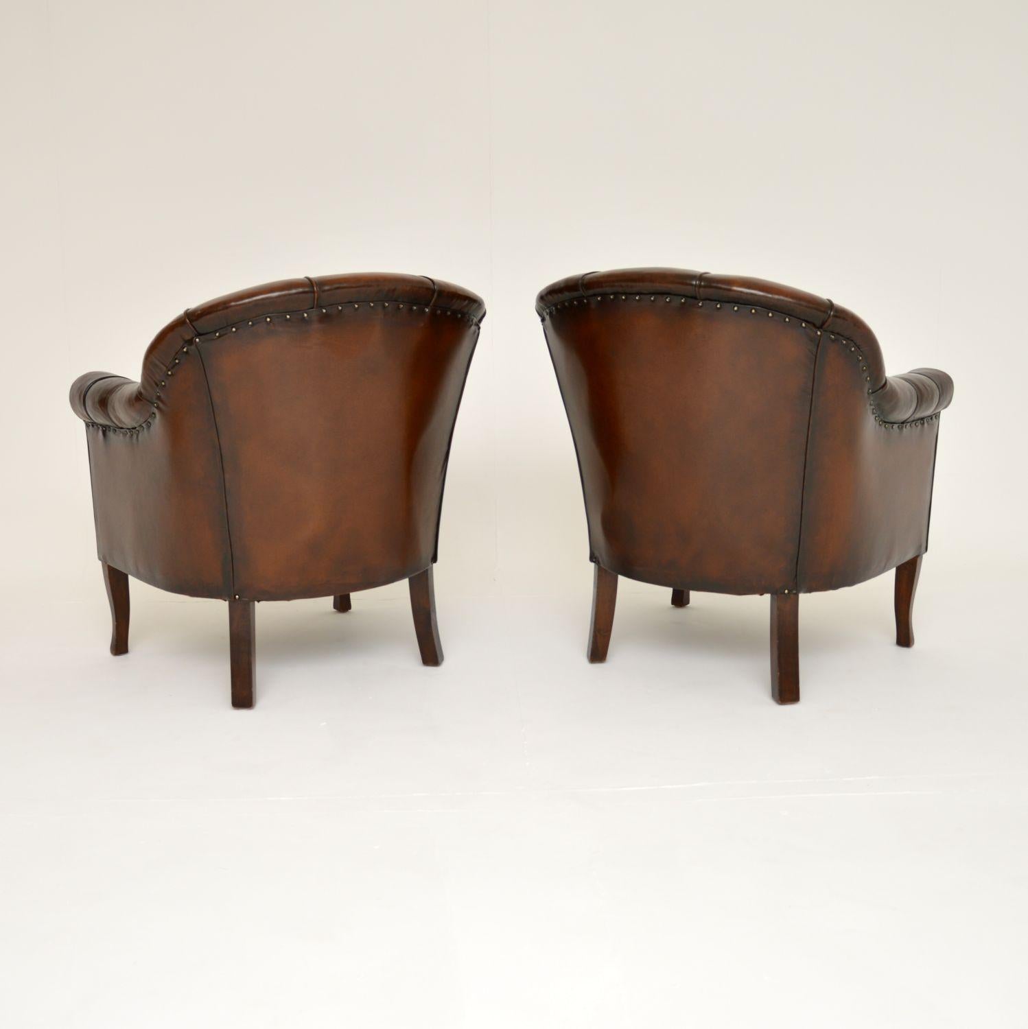 Pair of Antique Swedish Leather Armchairs 5