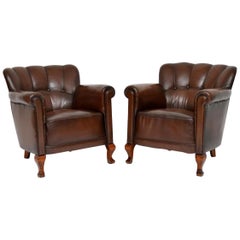 Pair of Antique Swedish Leather Armchairs