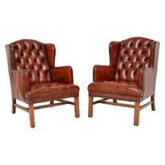 Pair of Antique Swedish Leather Armchairs