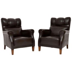 Pair of Antique Swedish Leather Armchairs