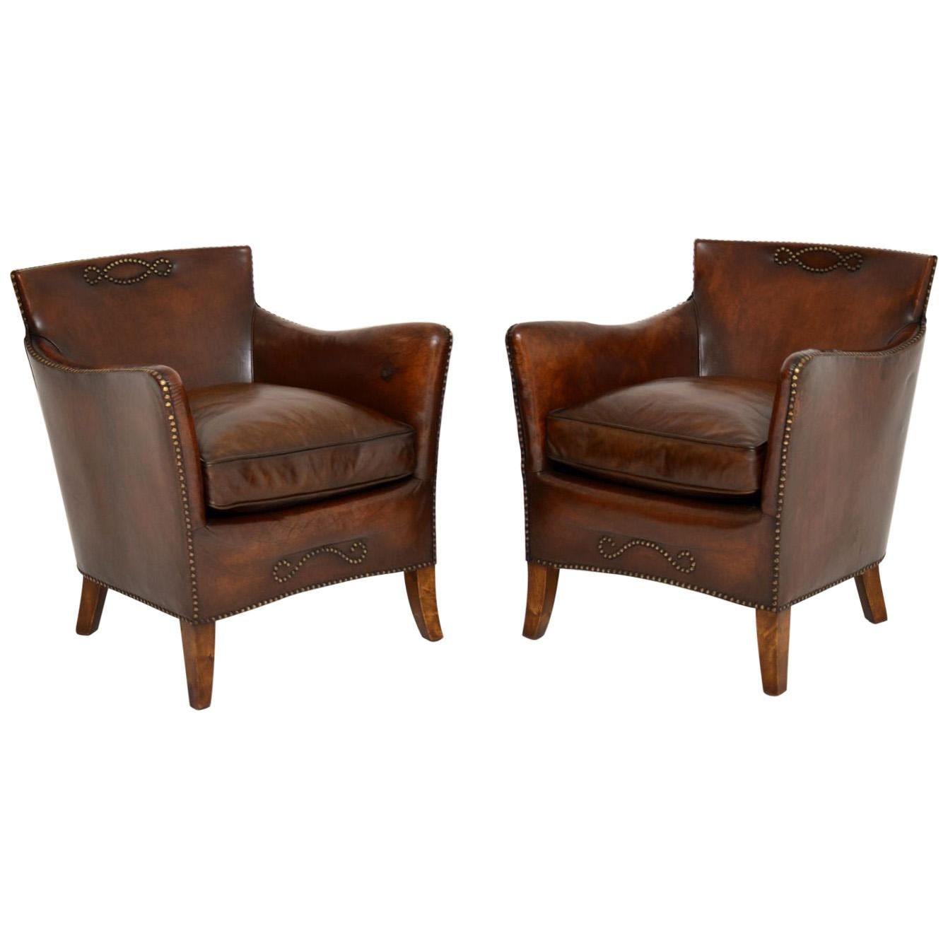 Pair of Antique Swedish Leather Armchairs For Sale at 1stDibs