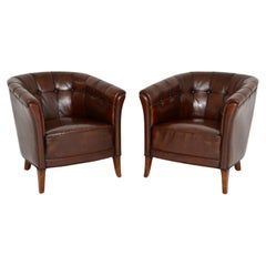 Pair of Antique Swedish Leather Armchairs Pair of Antique Swedish Leather Armchairs