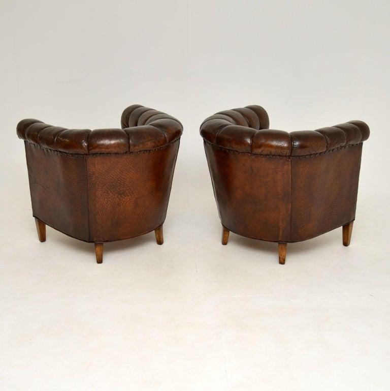 Pair of Antique Swedish Leather Chesterfield Armchairs 8