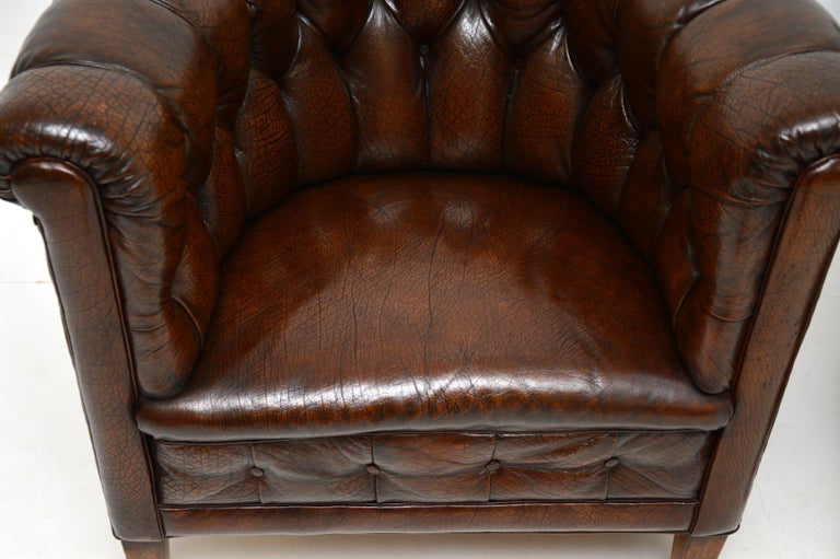 Pair of Antique Swedish Leather Chesterfield Armchairs 2