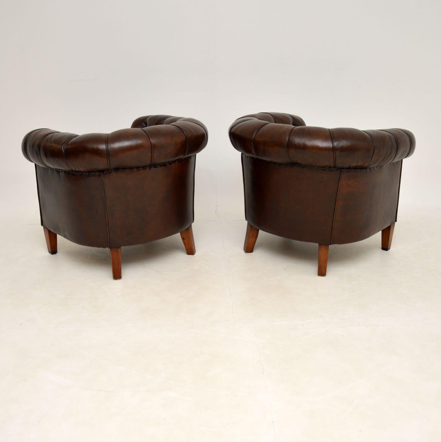 Pair of Antique Swedish Leather Chesterfield Armchairs 3