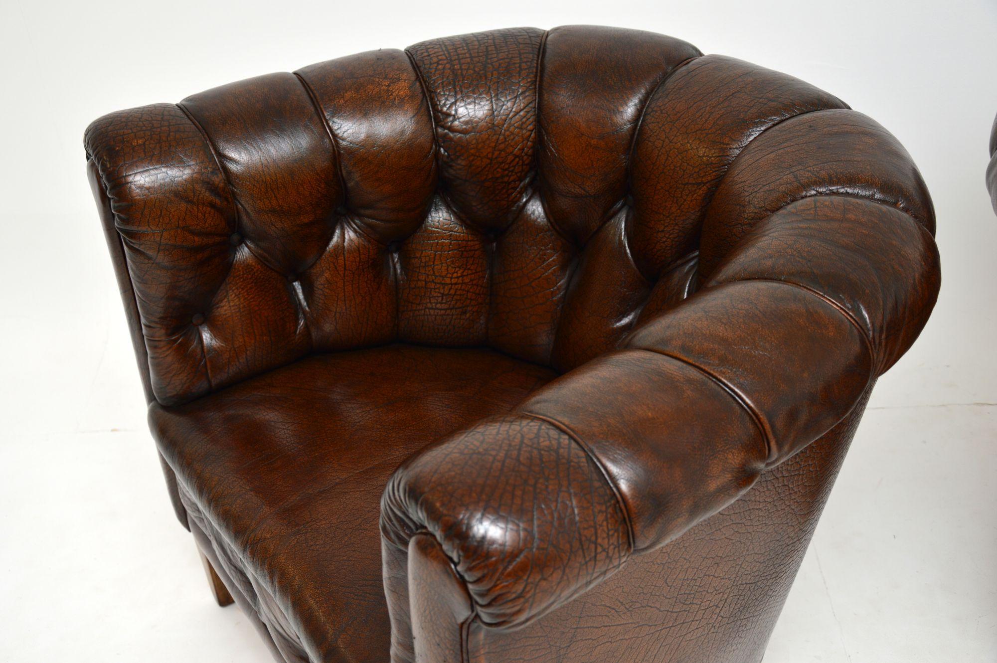 Pair of Antique Swedish Leather Chesterfield Armchairs 5