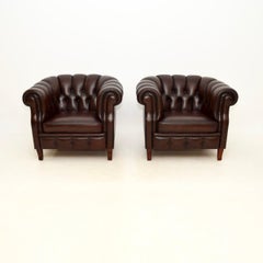 Pair of Antique Swedish Leather Club Armchairs by Broderna Andersson