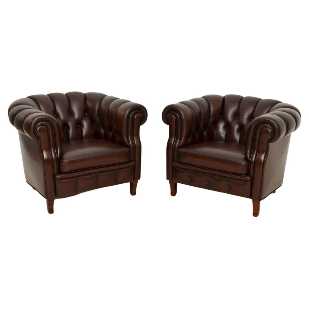 Pair of Antique Swedish Leather Club Armchairs by Broderna Andersson