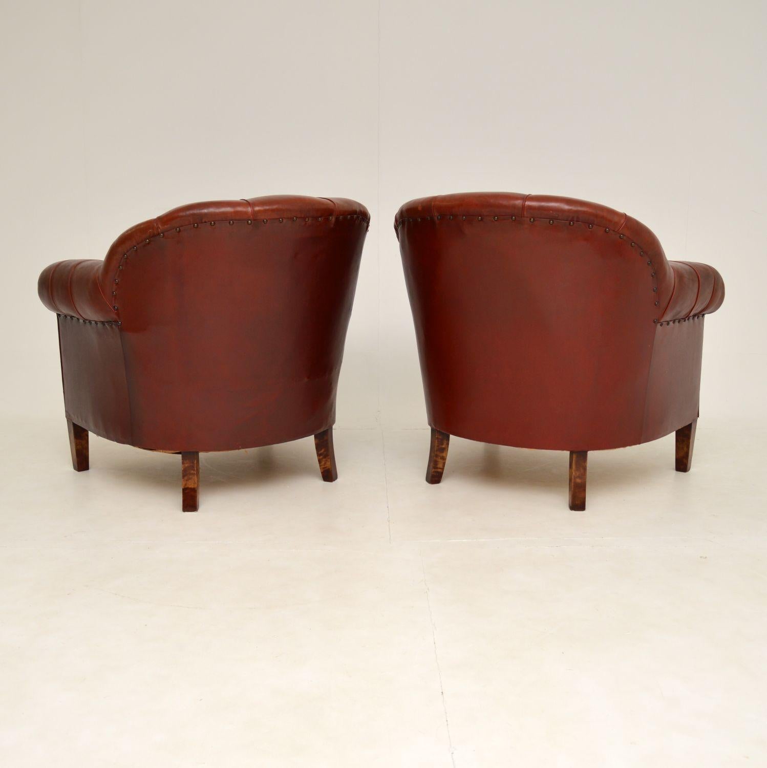Pair of Antique Swedish Leather Club Armchairs 5