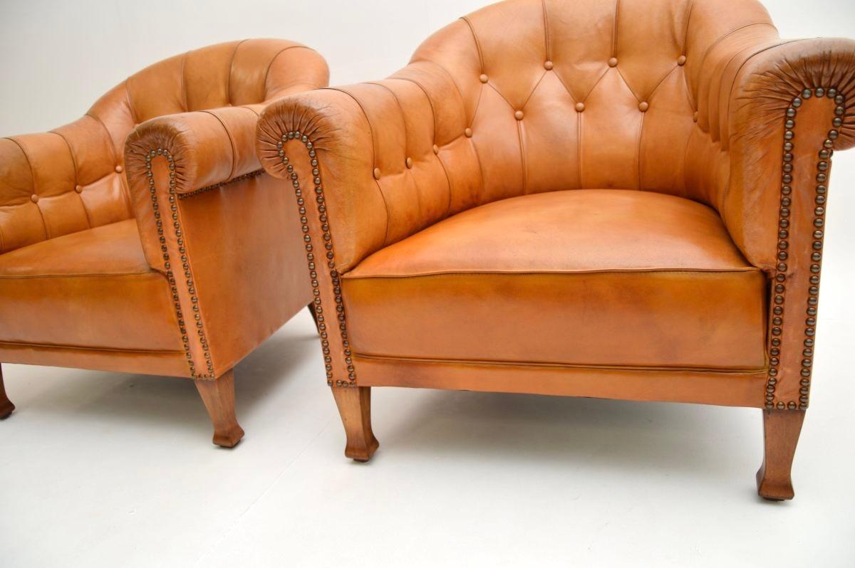 Pair of Antique Swedish Leather Club Armchairs 5