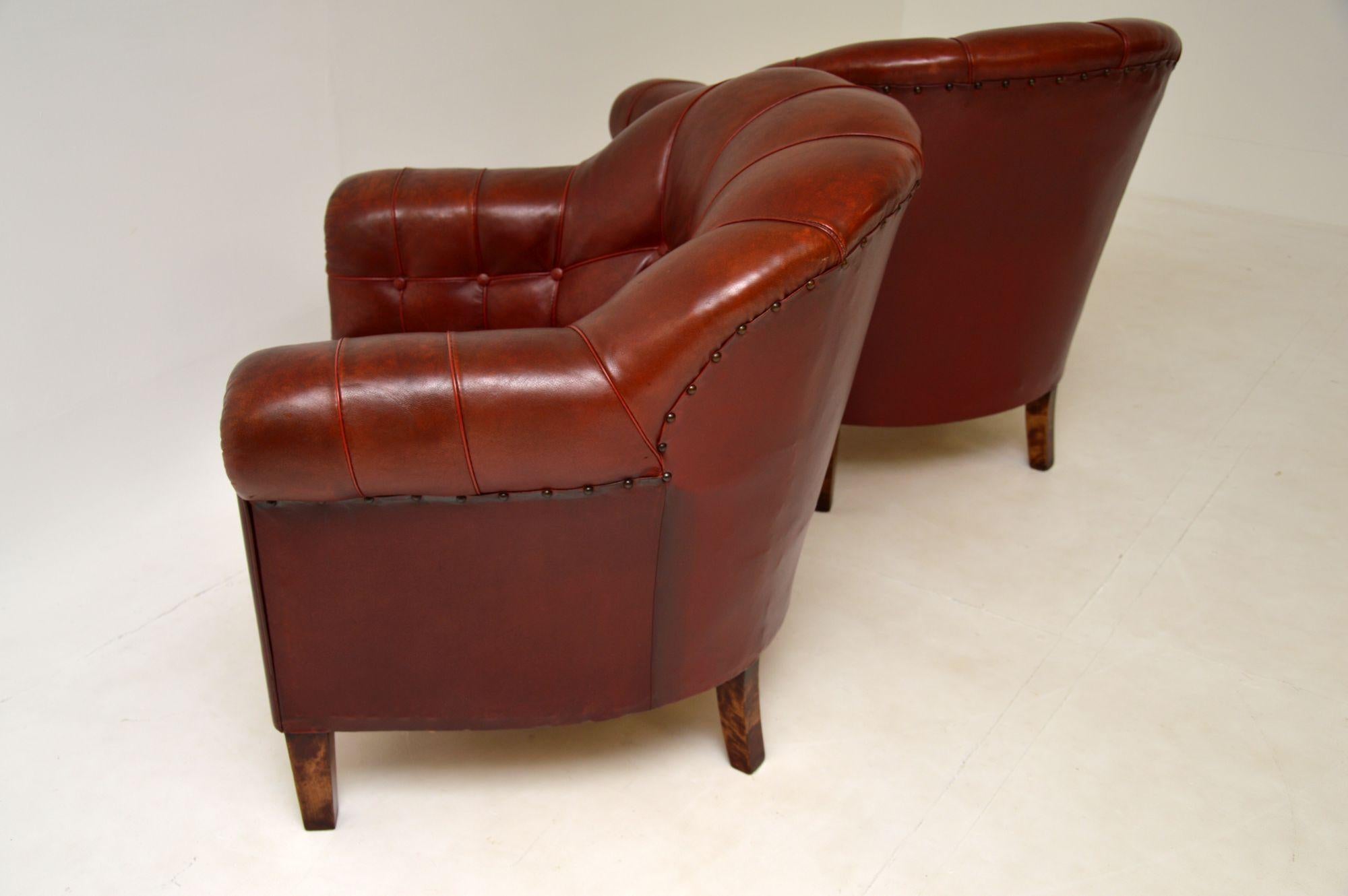 Pair of Antique Swedish Leather Club Armchairs 6