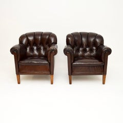 Pair of Antique Swedish Leather Club Armchairs