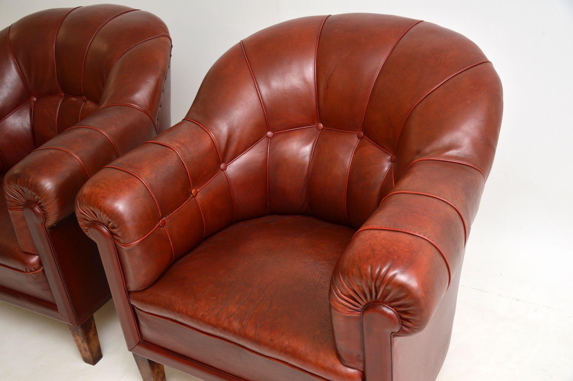 Pair of Antique Swedish Leather Club Armchairs 2