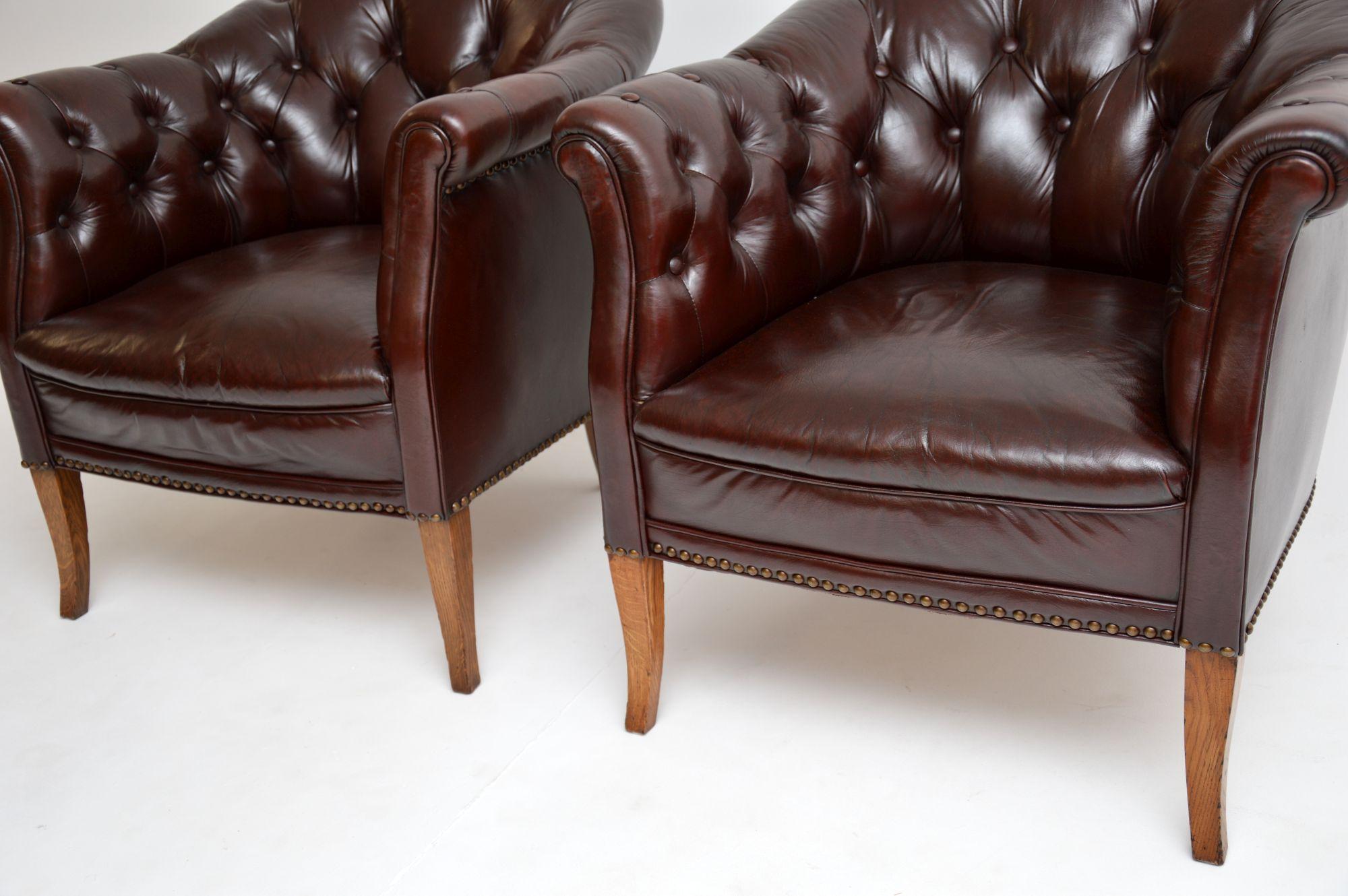Pair of Antique Swedish Leather Club Armchairs 2
