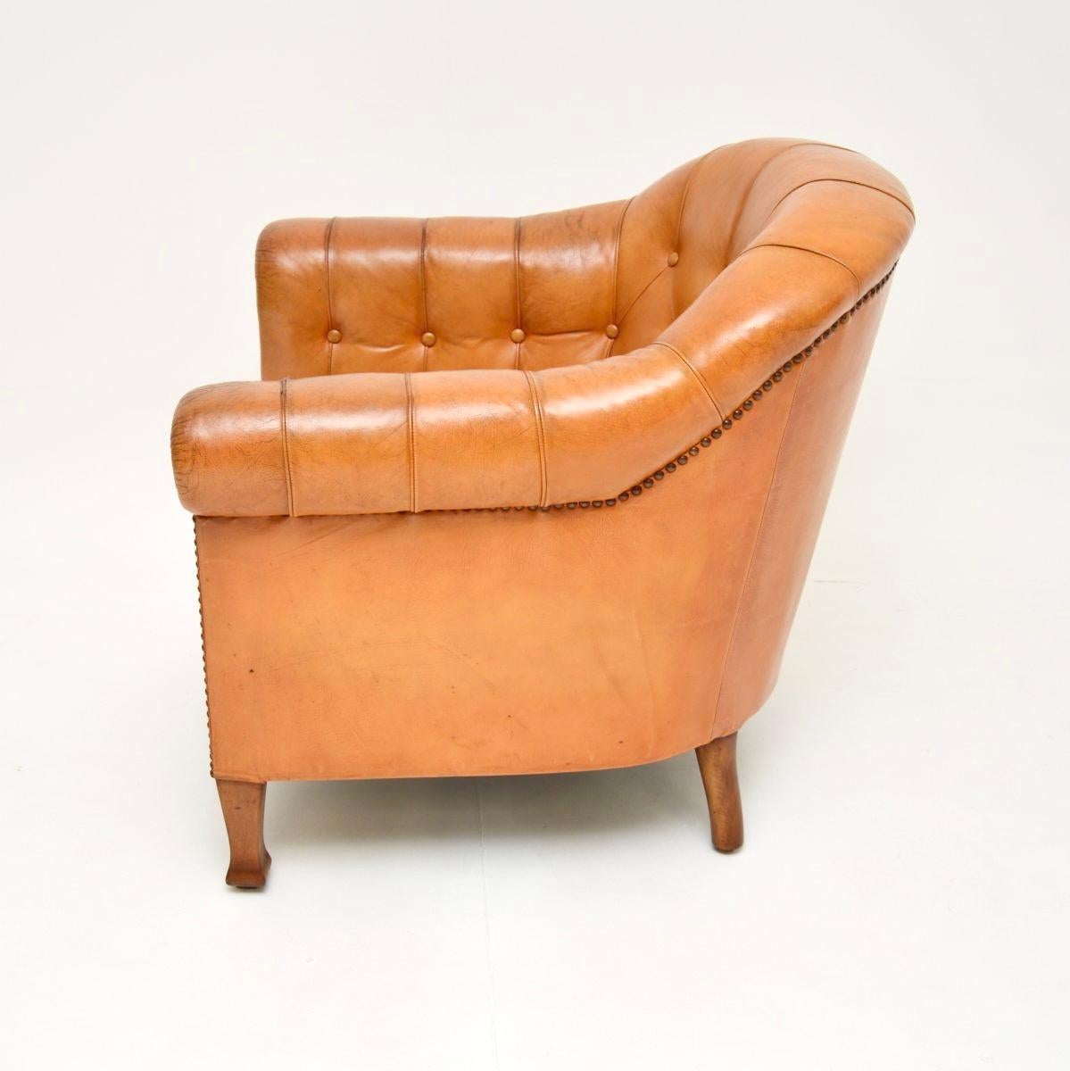Pair of Antique Swedish Leather Club Armchairs 1
