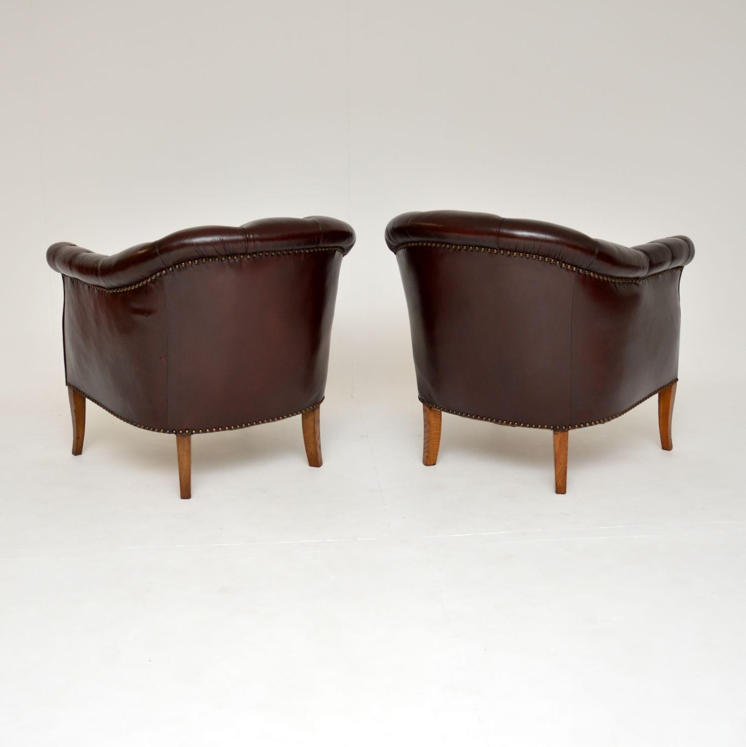 Pair of Antique Swedish Leather Club Armchairs 3