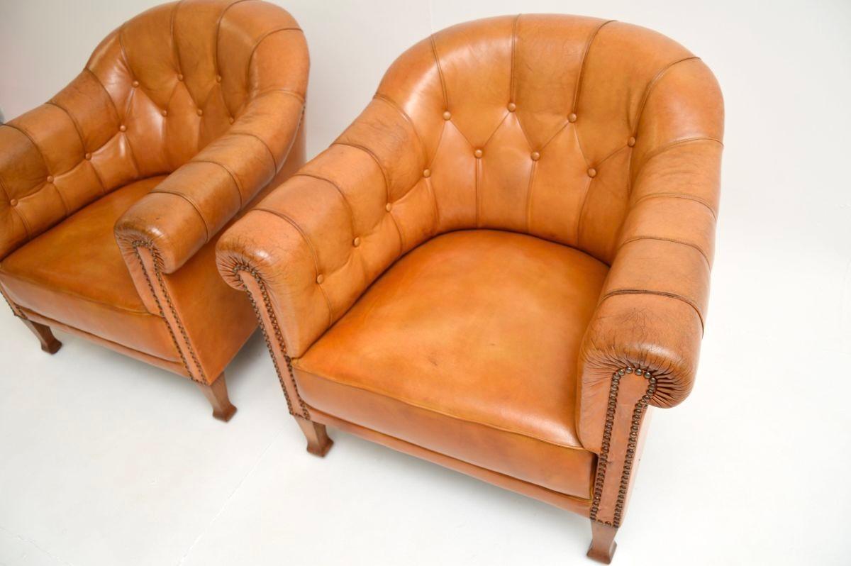 Pair of Antique Swedish Leather Club Armchairs 3
