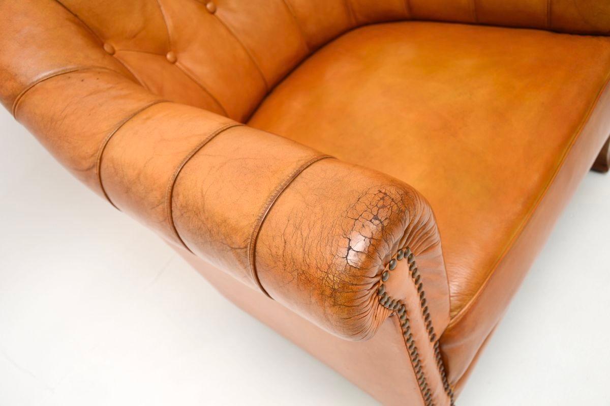 Pair of Antique Swedish Leather Club Armchairs 4