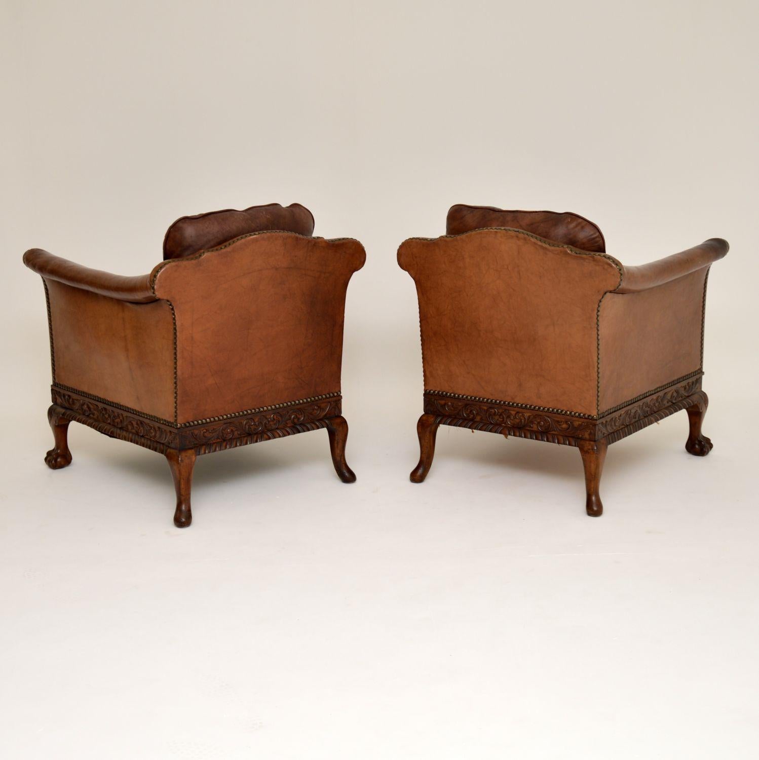 Pair of Antique Swedish Leather & Mahogany Armchairs In Good Condition In London, GB