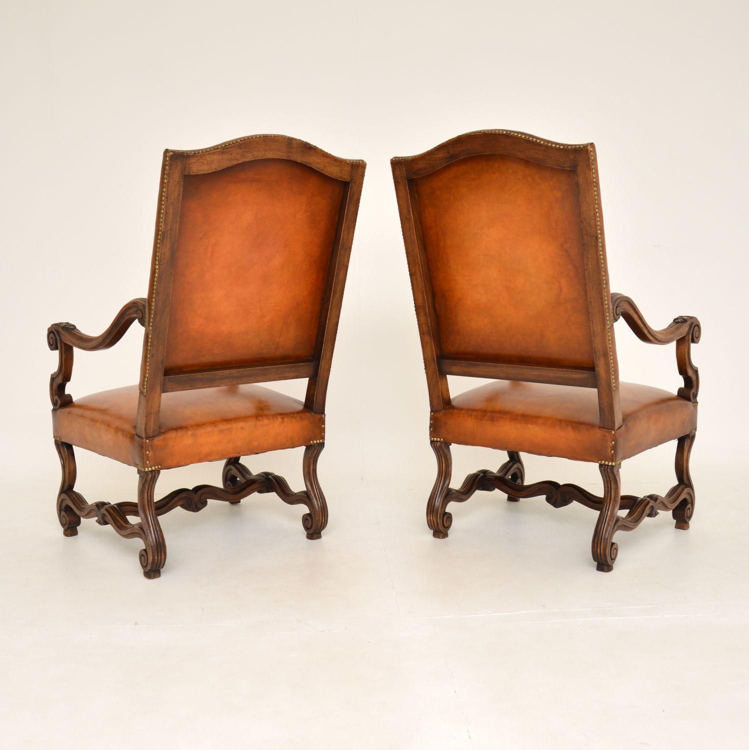 Pair of Antique Swedish Leather & Walnut Armchairs 7