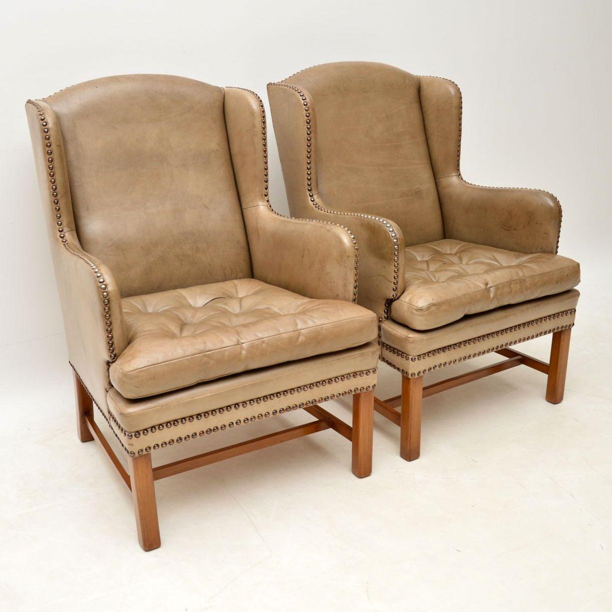 This pair of antique Swedish leather armchairs have quite small proportions for wing armchairs and they have a wonderful original color to the leather. They are in great condition, very comfortable and I would date them to circa 1930s-1950s period.