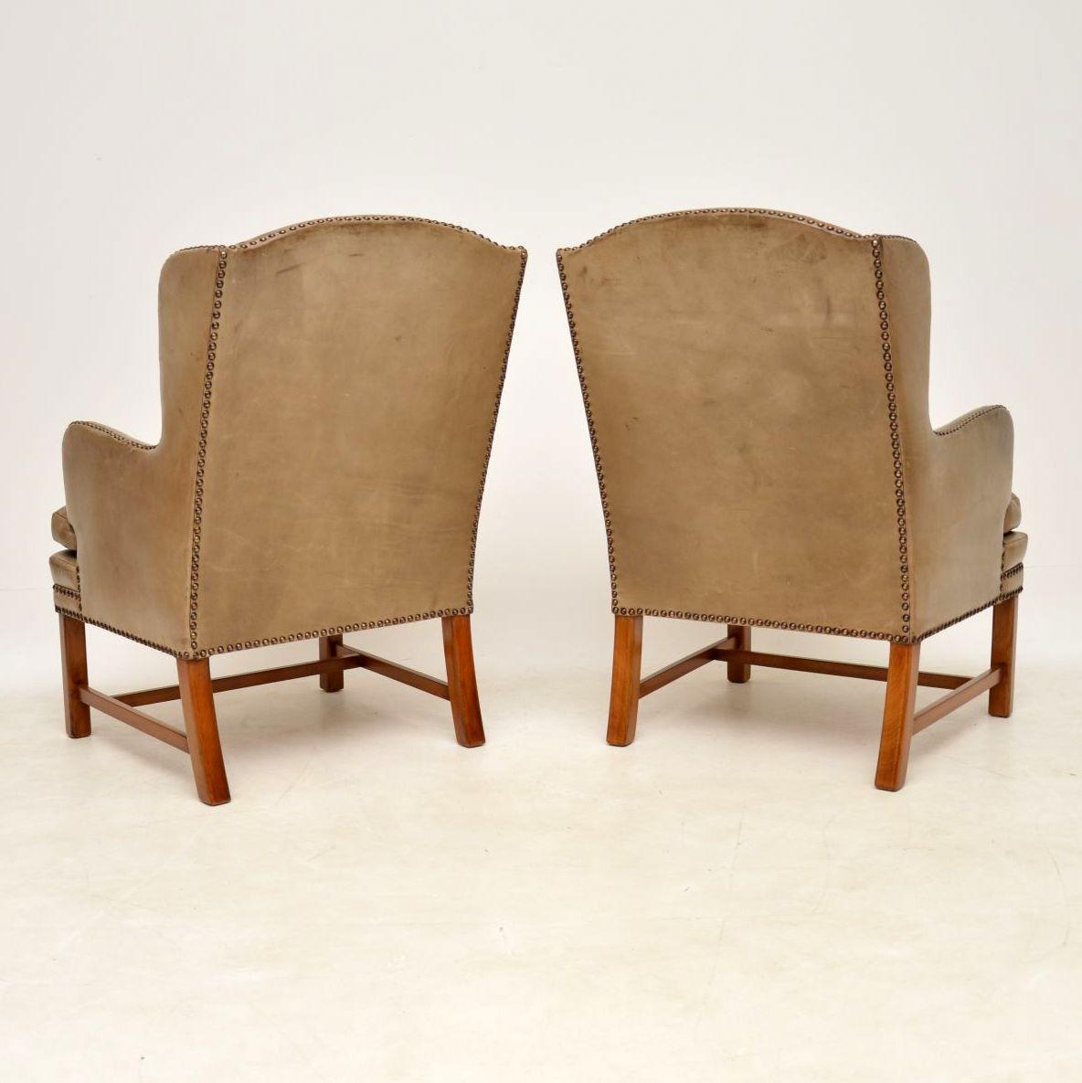 Pair of Antique Swedish Leather Wingback Armchairs 2