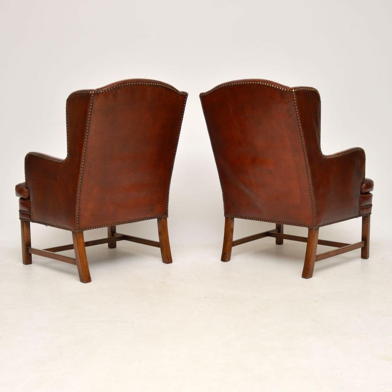 Pair of Antique Swedish Leather Wingback Armchairs 6