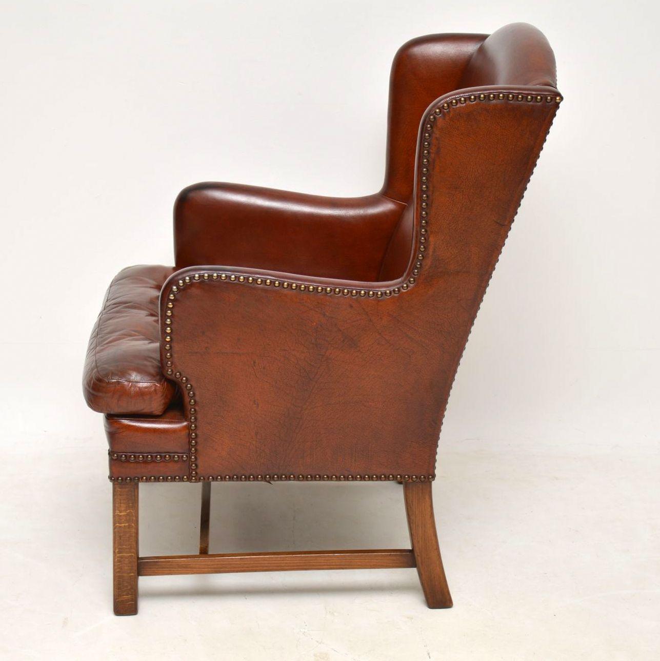 Pair of Antique Swedish Leather Wingback Armchairs In Good Condition In London, GB