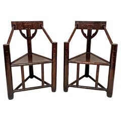 Pair of Antique Swedish Monk's Corner Chairs in Oak, Circa Early 20th Century