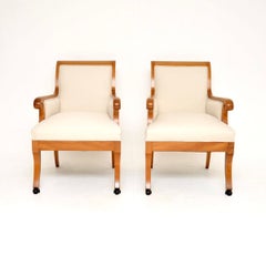 Pair of Antique Swedish Neoclassical Solid Elm Armchairs