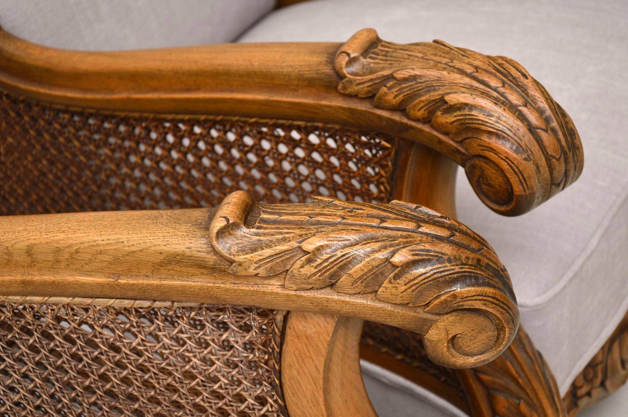 Pair of Antique Swedish Oak Bergère Armchairs 5