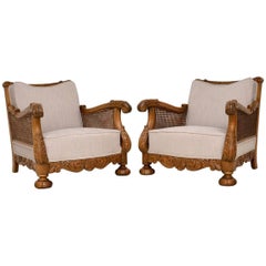 Pair of Antique Swedish Oak Bergère Armchairs