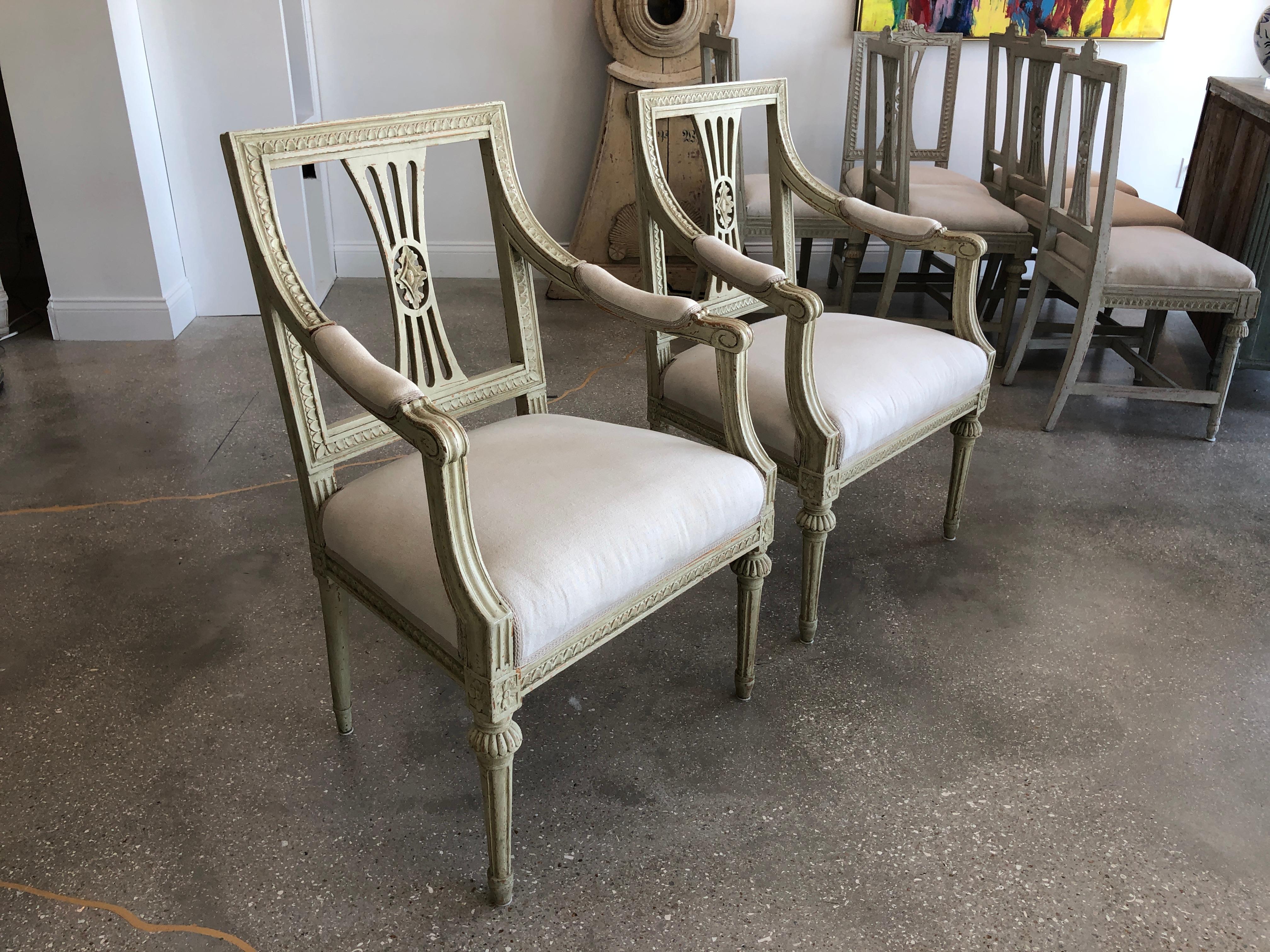 19th Century Pair of Antique Swedish Painted Gustavian Armchairs, circa 1810-1820 For Sale