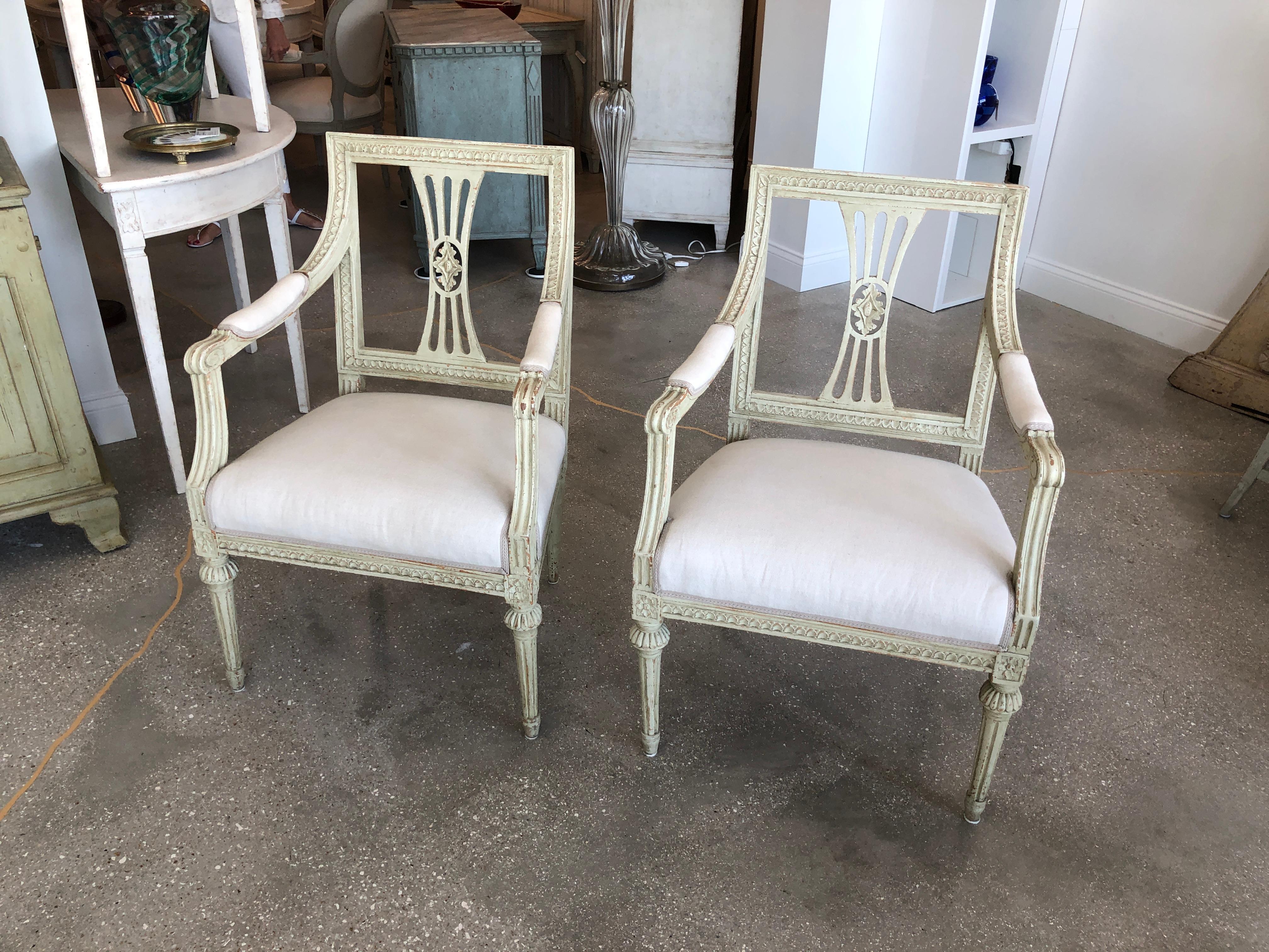 Wood Pair of Antique Swedish Painted Gustavian Armchairs, circa 1810-1820 For Sale