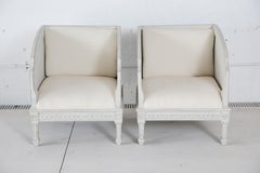 Pair of Antique Swedish Painted Wood Frame Bergère Armchairs, Late 19th Century