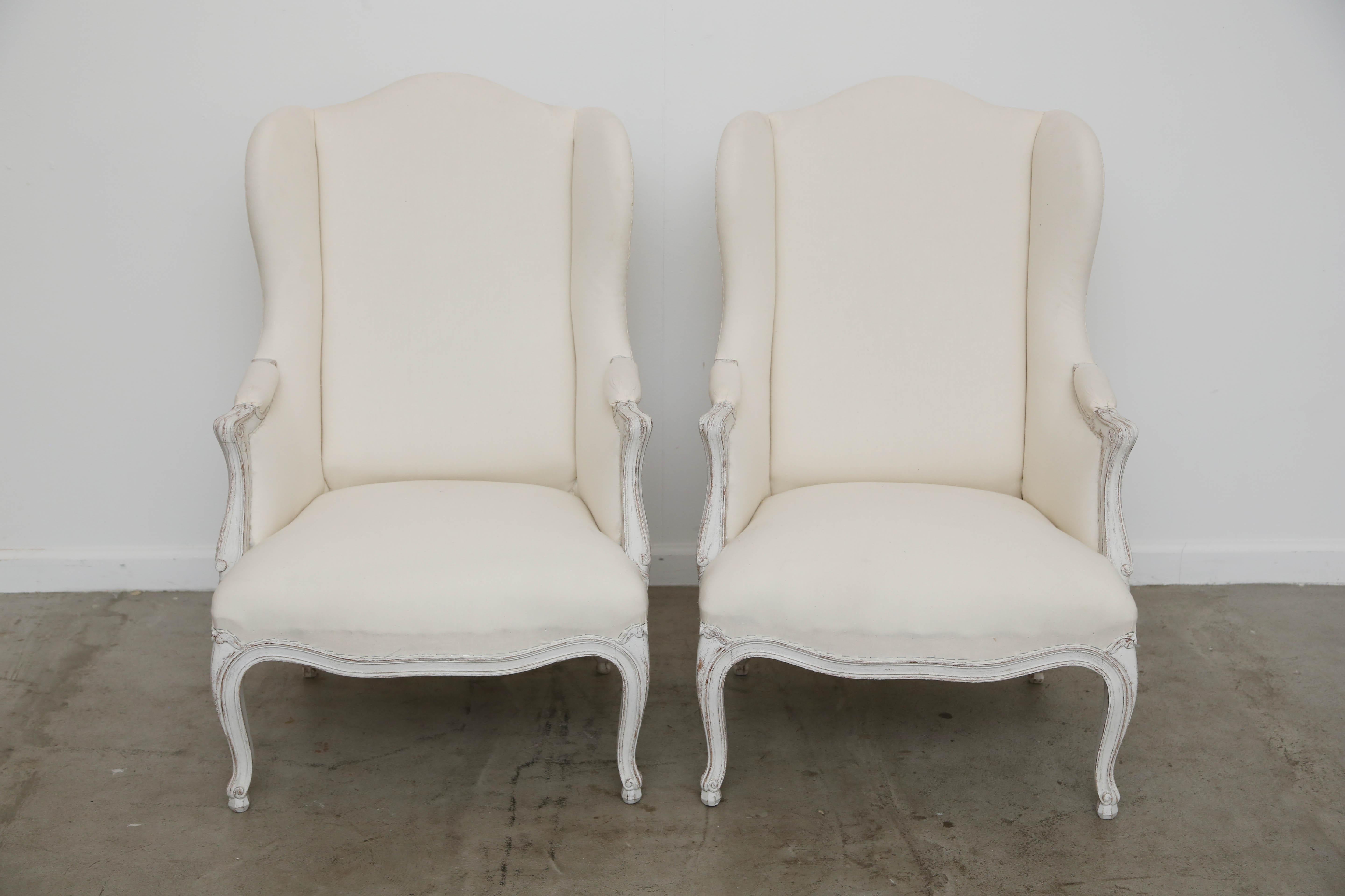 Pair of Antique Swedish Rococo Style Wingback Chairs, Early 20th Century 1