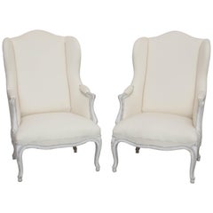 Pair of Antique Swedish Rococo Style Wingback Chairs, Early 20th Century